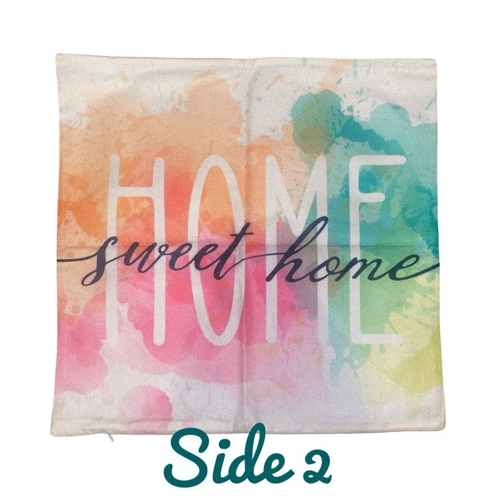 THROW PILLOW COVER “Home Sweet Home” Boho Watercolors Indoor/Outdoor 17.2” SQ